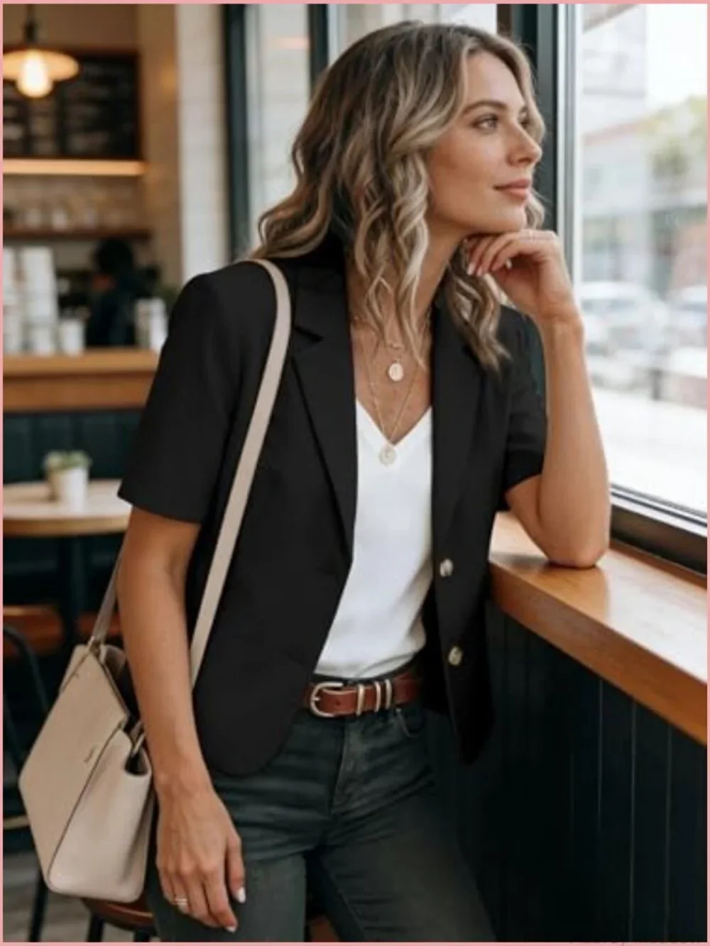 Short Sleeve Cropped Blazer Lightweight Open Front Jacket
